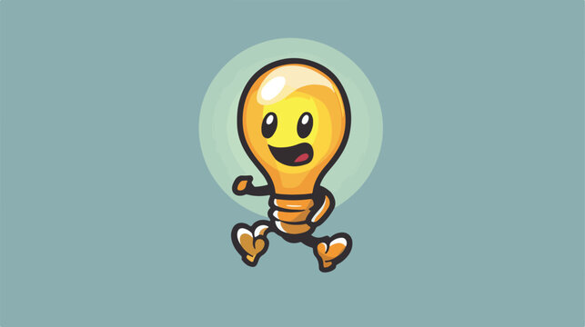 Running light bulb mascot character Flat vector
