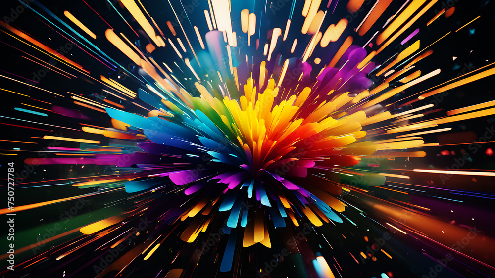 Canvas Prints experience an explosion of abstract shapes and colors forming a dynamic rainbow burst. geometric pat