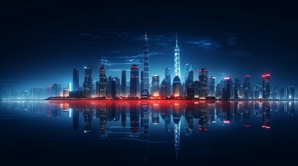 Vision of a futuristic eco city  3d skyline panorama with skyscrapers and towers