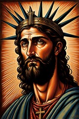 Photo of Jesus Christ oil painting made with Generative AI
