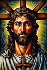 Photo of Jesus Christ oil painting made with Generative AI