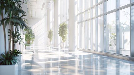 clean hall with big glass windows against that environment for mockup wide banner design