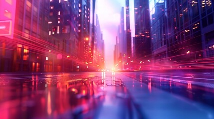 Abstract light background of city and building in the night. moving camera zoom shot.