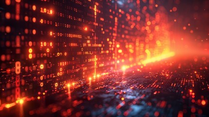 Obraz premium Binary Code Dynamics: Abstract Digital Background with AI Algorithms in Motion