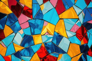 Abstract mosaic of irregular polygonal shapes in bold and bright colors