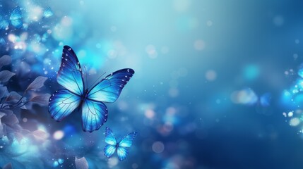 Fototapeta na wymiar Blue Butterfly Flying Through the Air