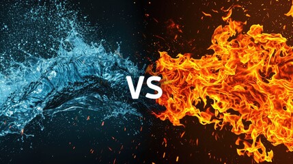Contrast between fire and water, VS background concept - obrazy, fototapety, plakaty
