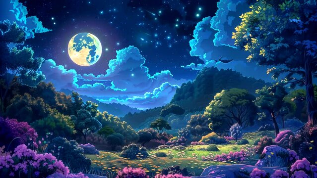 Full moon fantasy over natural landscape. seamless looping 4k time-lapse animation background 