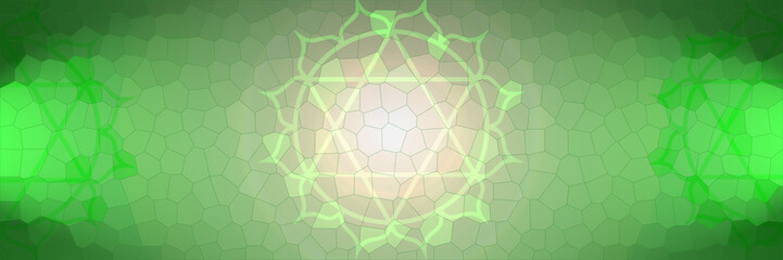 Glowing green color background, glass surface illustration, with graphic mandala elements, space for text
- 750729988