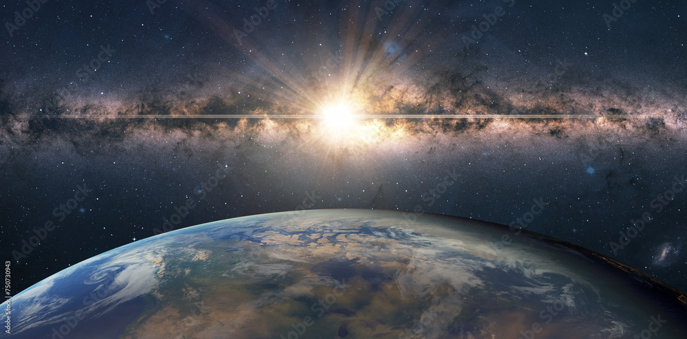 Poster Planet earth with supernova explosion - Deep space abstract sci-fi backgrounds 