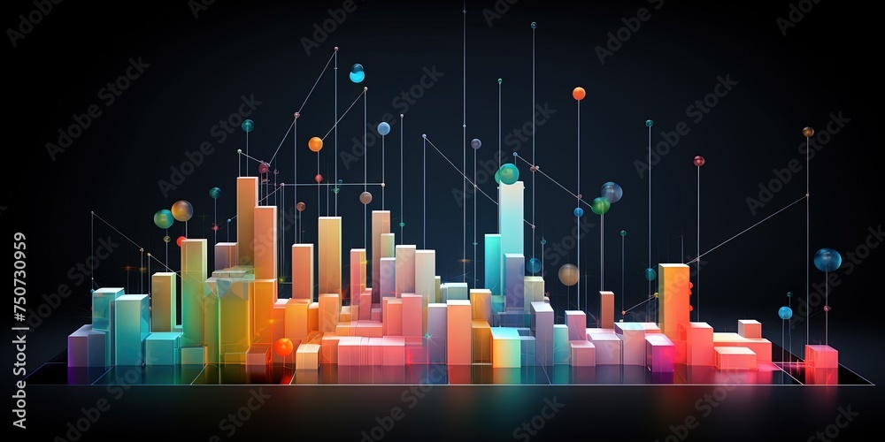Poster constructing visual elements from complex data. graphs growing. wide format