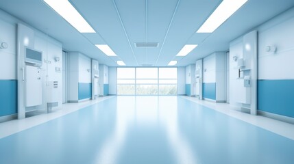 Blurred Hospital Corridor hallway Interior Without People