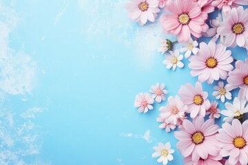 Blue Background With Pink and White Flowers