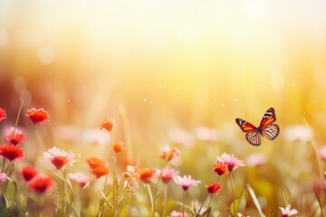 Obraz na płótnie Canvas Butterfly Flying Over Field of Flowers