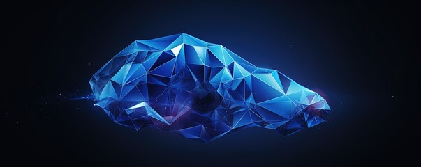 Low poly brain or Artificial intelligence concept. Symbol of Wisdom point. Abstract image of a human Brine. Low Polygonal wireframe blue illustration on dark background
