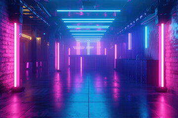 Futuristic Neon-Lit Nightclub Dance Floor Waiting for the Party to Begin.