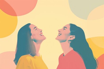 Artwork showcasing women sharing laughter and joy