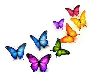 realistic of a group of butterfly flying in vibrant color, isolated on white background