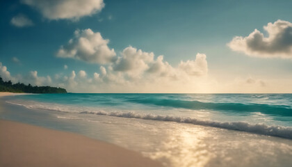 Fototapeta na wymiar Cielo e Mare- Vista Panoramica Mozzafiato di una Spiaggia Tropicale