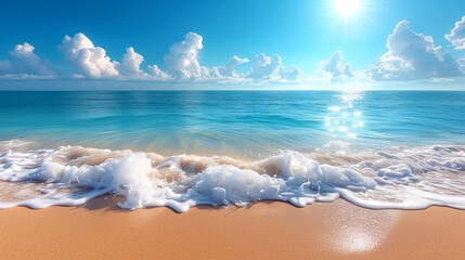 Beautiful seascape and blue sky. Panoramic view.