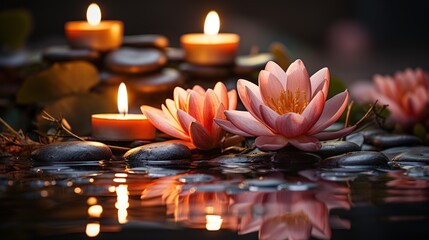 Spa treatment with candle and lotus flower