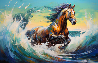 Abstract color splash painting of horse in fantasy art style