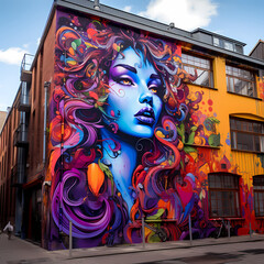 Vibrant street art in a bustling city.