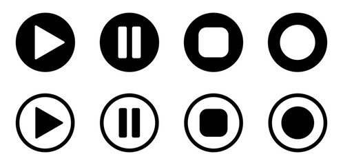 Media player flat vector icons set