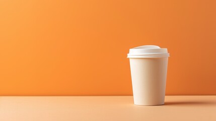 coffee cup against a solid-colored backdrop, leaving space