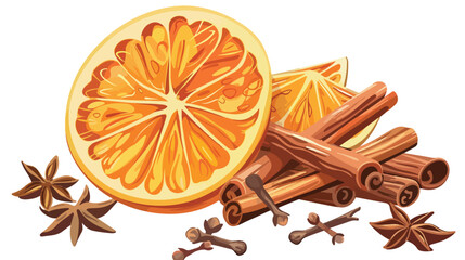 Slice of orange star anise and cinnamon sticks