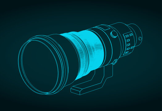 Fototapeta Super-telephoto lens isometric blueprint
