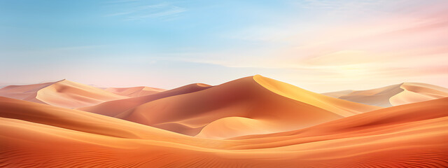 An empty desert area with beautiful clear and blue sky. Banner panorama illustration wallpaper background.