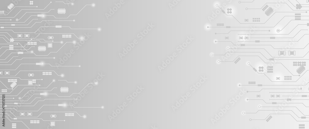 Fototapete abstract technology circuit board background. grey white abstract technology background. digital tec