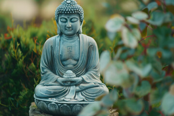 Graceful statue of Buddha exudes tranquility and spiritual enlightenment, a symbol of peace and serenity