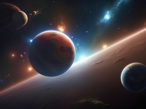 Picture, view of planets in space, galaxy