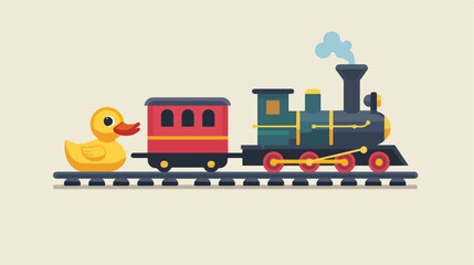 Train with rubber duck toy icon Flat vector