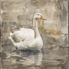 splash colorful watercolor illustration of animal part of the collection. Goose vector