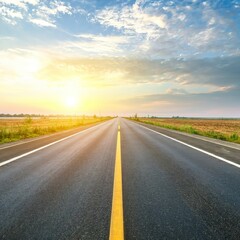 Fototapeta premium highway road , transportation roadtrip concept. on asphalt expressway with sunrise sky