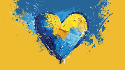 Ukraine. Vector heart blue yellow art. Stand with ukr
