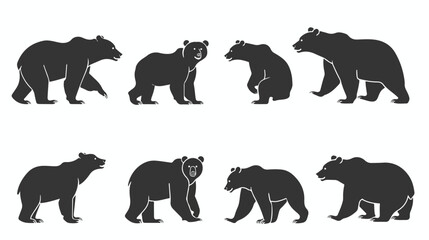 Various bear silhouettes icons isolated on the white
