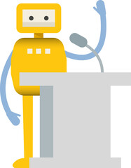 Robot Character Speaking on Podium
