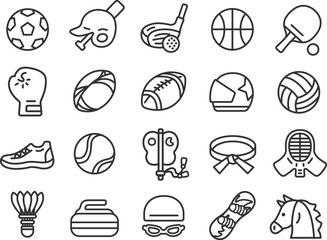 種目別のスポーツのアイコン（線画）のイラストセット