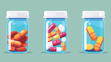 Vector bottle with pills. flat image of medicines
