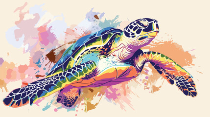 Vector colorful turtle. Hand drawn for travel design.
