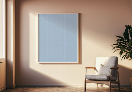 White Frame Mockup In The Coozy Room With Warm Colors And Generative ai