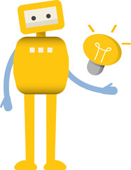 Obraz premium Robot Character and Light Bulb 