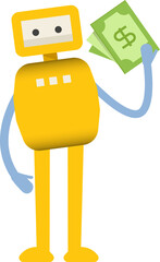 Robot Character Holding Dollar Banknotes
