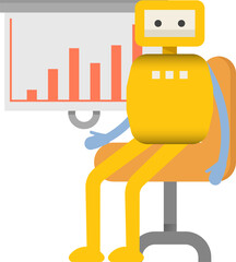 Robot Character Presenting Bar Chart
