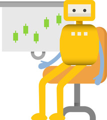 Robot Character Presenting Candlestick Chart

