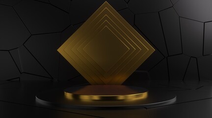 Abstract 3d gold podium with for product display.